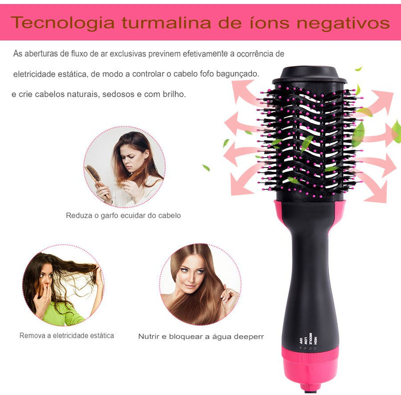 Secador de Cabelo 3 em 1 e Escova Modeladora para Cabelos Úmidos e Secos - MEGAGI